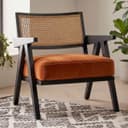 Kingsman Furnitures ABEL Rattan Teak Wood Accent Arm Chair for Home Bedroom, Living, Dining, Drawing Room | Ultra Soft and Comfortable for Stress Free | Removable Cushion (Black-Burnt-Orange-Velvet) 1