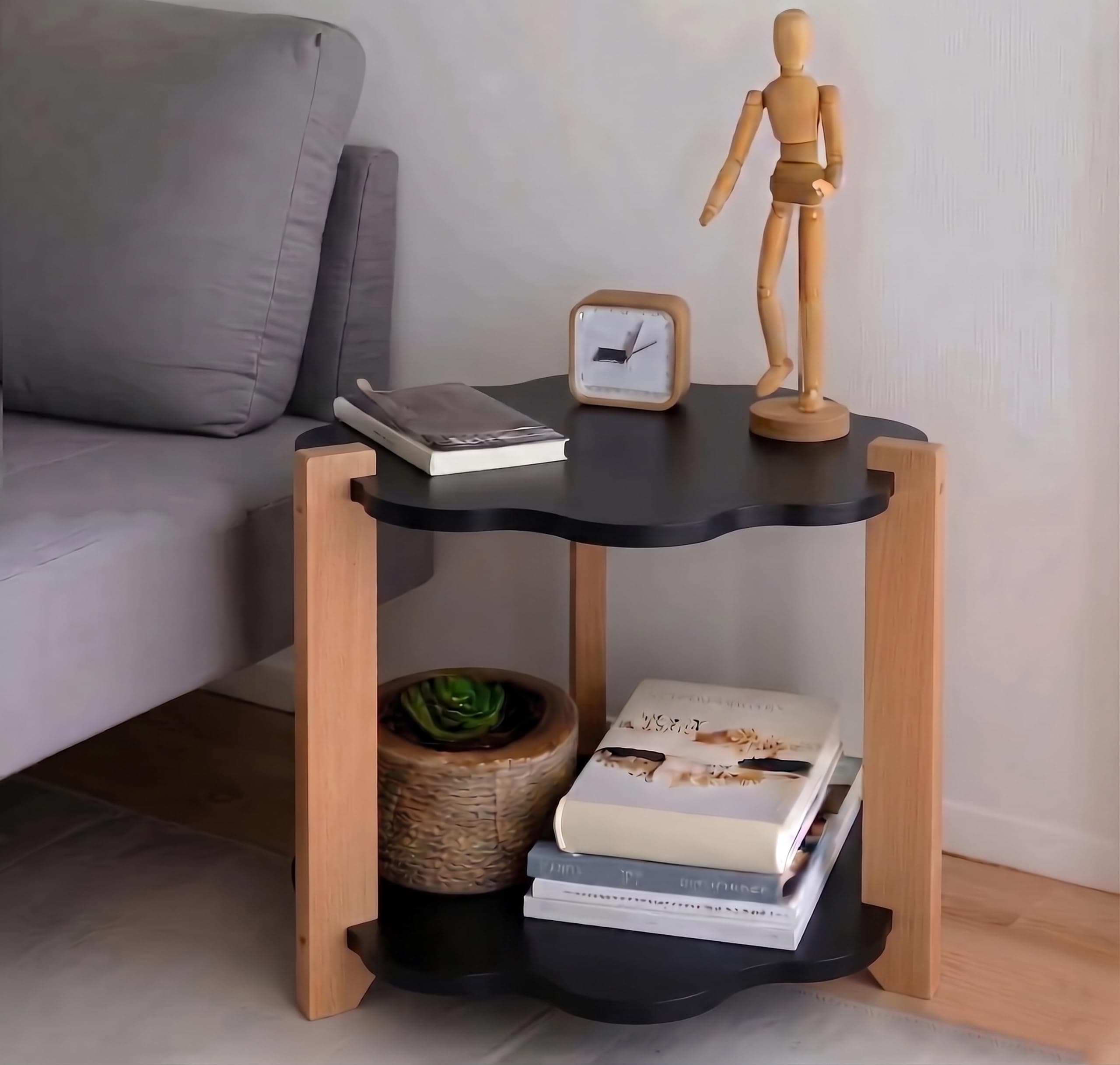 Modern Flower Side Table, Home Decor for Living Room, Bed Side Tables for Bed Room, stools for Home, Furniture for Home, 2-Tier Beige Shelves