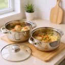Amazon Brand - Solimo Stainless Steel Steamer with Glass Lid | Induction Base | Modak, Momo Maker | 17 x 22 x 22.4 Cm | 4L | Silver 3