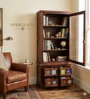 Solid Sheesham Wooden Bookshelf with Glass Door for Living Room, Multipurpose for Home Office Bed Room Study Kitchen, Solid Wood Bookcase Provincial Teak Finish 2