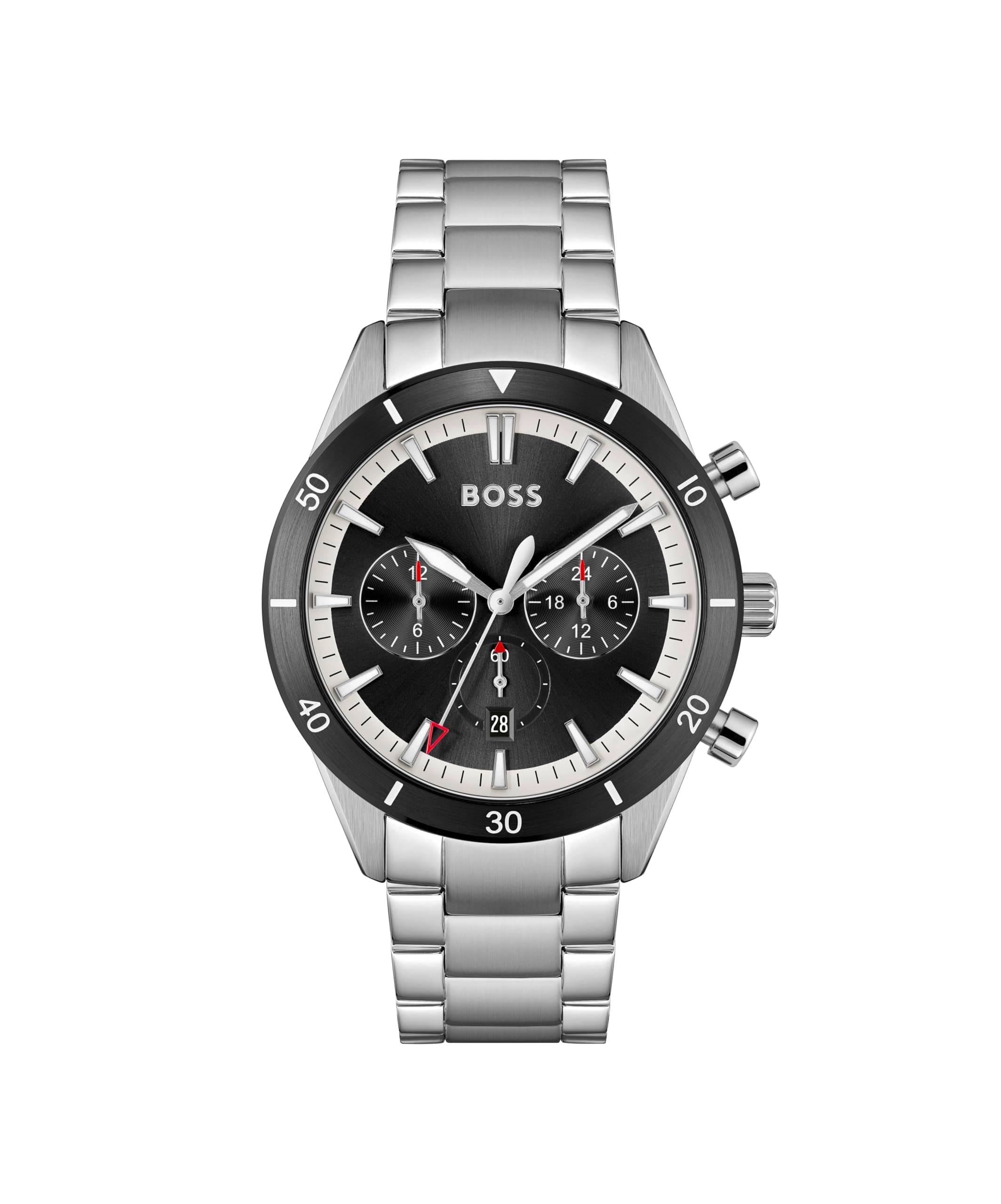 Hugo Boss Stainless Steel Santiago Analog Black Dial Men Watch-1513862, Silver Band