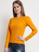POPWINGS Casual Solid Puff Button Long Sleeves Top for Women || Summer Round Neck Stylish Western Top for Jeans 2