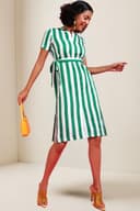 POPWINGS Women Casual Green & White Stripe Knee Length Collar Dress Dress | Stylish Dress | Trendy Dress 2