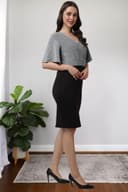 POPWINGS Women Casual Black & White Sleeveless Printed Knee Length Bodycon Dress 4