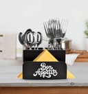 Dime Store Wooden Cutlery Holder for Dining Table & Kitchen, Multipurpose Utensil Organizer Caddy with Tissue Holder for Spoons, Forks, Spatulas & Napkins (Black) 5