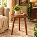 Solid Wood Round Coffee Table for Living Room | Handmade Wooden Center Table with Carved Decorative Design | 3-Legged Side Table for Home, Bedroom & Balcony (12in widh12in Depth 16in Height) 1