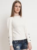 POPWINGS Casual Solid Puff Button Long Sleeves Top for Women || Summer Round Neck Stylish Western Top for Jeans 2