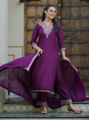 Libas Womens Yoke Design Silk Blend Straight Kurta With Trousers and Dupatta | daily wear suit 1