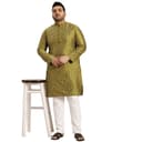 SOJANYA Plus (Since 1958), Men's Navy Blue Silk Blend Long Kurta with Multi Color Embroidery 5