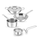 Lifelong Triply 5 piece cookware Set| Triply Kadai, Frypan, Saucepan & Tadka Pan for Cooking | 22cm Kadai (2L) & Fry Pan (1.25L) 22cm|16cm Saucepan (1.2L) & Tadka Pan 10 Cm with Common Lid (LLTPC01)|Induction and Gas Stove Compatible 1