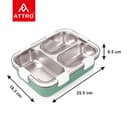 Attro Bento 3 Compartment Stainless Steel Lunch Box with Steel Spoon, Heating & Water Insulation Design for Office, School & Travelling, 750ml- Light Green 5