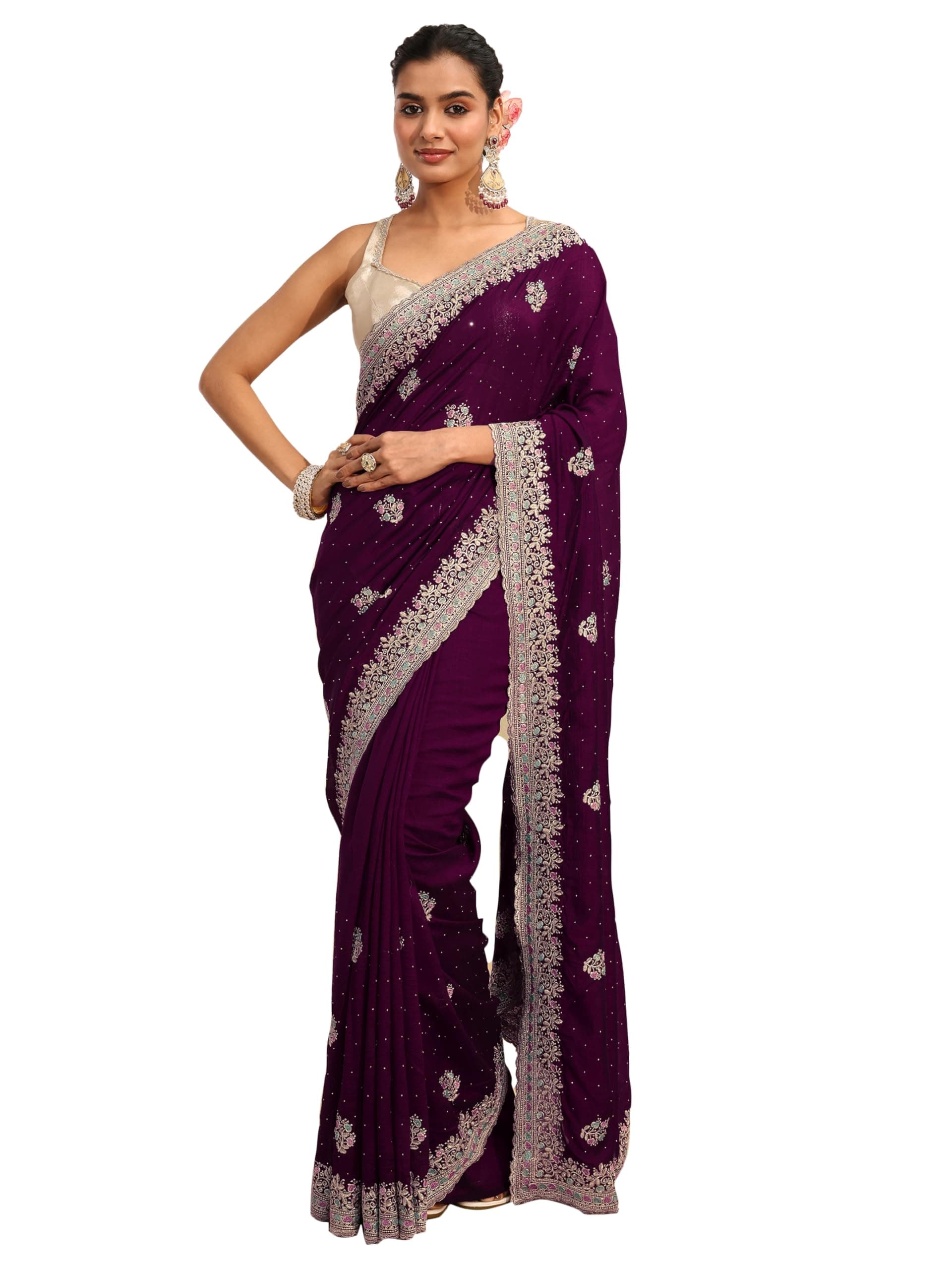 Libas Embellished Silk Blend Saree for Women With Unstitched Blouse Piece | Traditional Saree for Party & Wedding