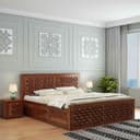 WOODLAB Furniture Solid Sheesham Wood Niwar Queen Size Bed with Box Storage Wooden Double Bed Furniture Palang for Bedroom Living Room Home (Honey Finish) 1