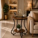 Modern Double-Top Coffee Table with Rustic Farmhouse Accent, Multipurpose Living Room Bedroom, Two-Tier Small Sofa Side Bedside Table with Metal Frame Nightstand (Black White) 4
