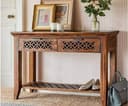 Solid Sheesham Wood Console Table for Living Room | Entryway Hallway Sofa & Fish Tank Table with 2 Drawers & Shelf Storage | Wooden Side Entrance Furniture | Rosewood Honey Finish 3