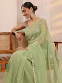 Libas Solid Net Saree for Women With Unstitched Blouse Piece | Traditional Saree for Party & Wedding 4