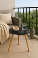 Wooden Small Round End Table MIni Table Side TableFaux Marble Top 12x12x13 Inch Flower Pot Stand Bed Side Table Living Room Furniture Bedroom and Farmhouse (Black) 5