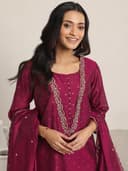 Libas Womens Woven Design Silk Blend Straight Kurta With Trousers and Dupatta | daily wear suit 5