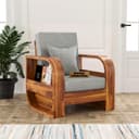 Sheesham Wooden 1 Seater Sofa for Living Room | Solid Wood Sofa | Rosewood Sofa Set for Home & Office | Lounge (Honey,Grey, 1 Seater) 1