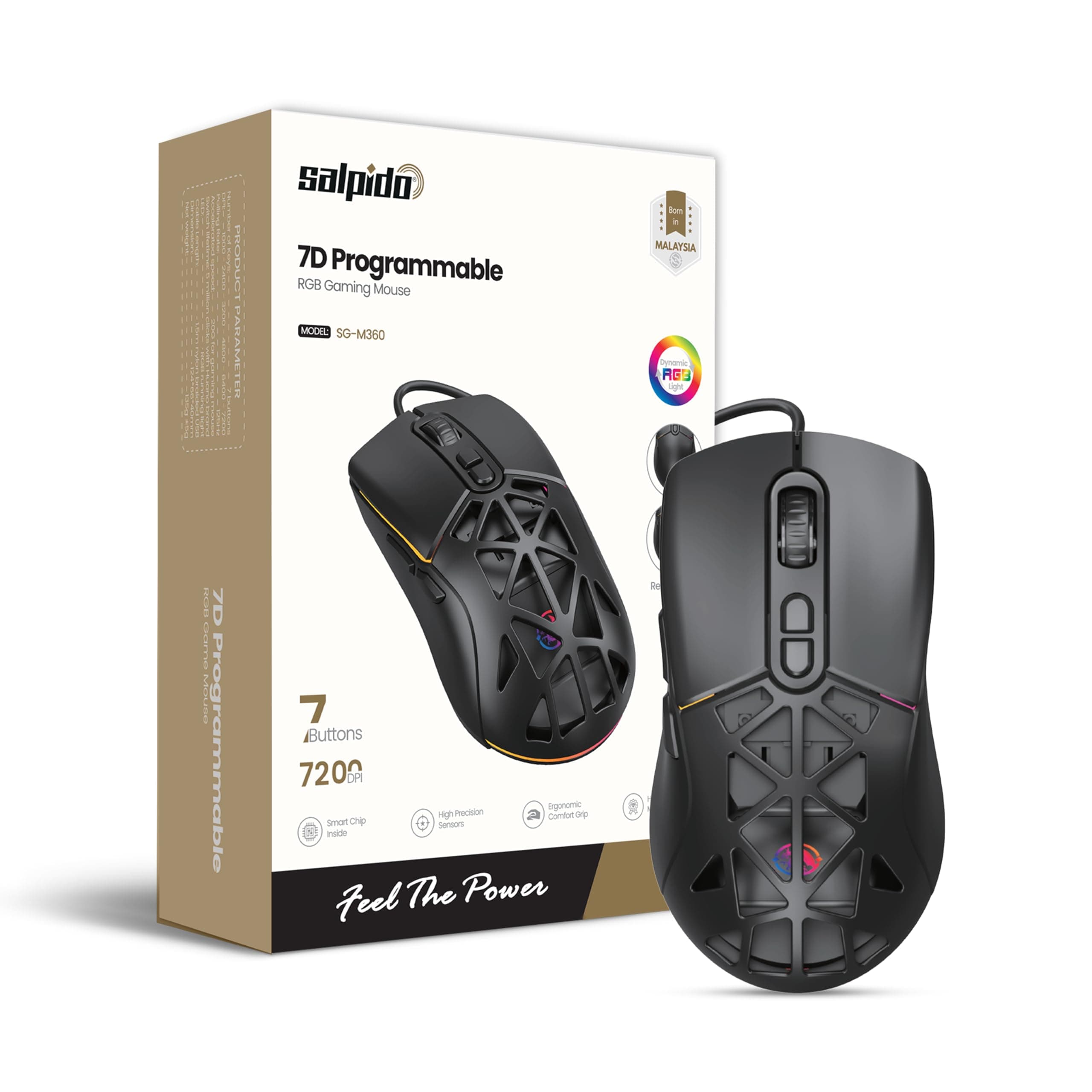 Wired RGB Gaming Mouse, 7200 DPI, Optical, Ergonomic Design, Black