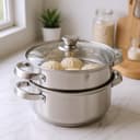 Amazon Brand - Solimo Stainless Steel Steamer with Glass Lid | Induction Base | Modak, Momo Maker | 17 x 22 x 22.4 Cm | 4L | Silver 4