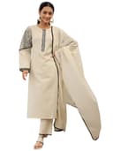 Libas Beige solid straight kurta with floral embroidered sleeves with solid palazzo and dupatta | ethnic wear | bridal suit | wedding dress | occasion wear 1
