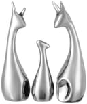 Amazon Basics Home Decor Happy Silver Deer Statue Family Piano Finish Ceramic Figures (Set of 3, Silver) 2