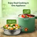 AGARO Regency Multipurpose Kettle With Steamer, 1.2L Inner Pot, Double Layered Body, Variable Temperature Settings, Wide Mouth, Boiling, Steaming, Tea, Coffee, Egg, Vegetable Boiling, 600W, Sea Green 2