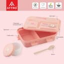 ATTRO Smiley Bite Plastic Lunch Box – 3 Compartment Bento Tiffin, Leak-Proof & Durable, Plastic Spoon, Ideal for Kids, School, Picnic– 1220ml+200ml, Peach 2
