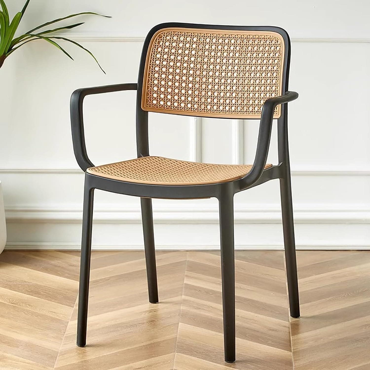 INNOWIN VEDA Chair for Cafeteria | Arm Chair | Accent Chair for Living Room Home, Bedroom, Cafe and Hotels | 3- Year Warranty | Plastic | Black