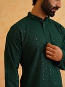 SOJANYA (Since 1958 Men's Cotton Sequinned Embroidered Mustard Long Kurta 5