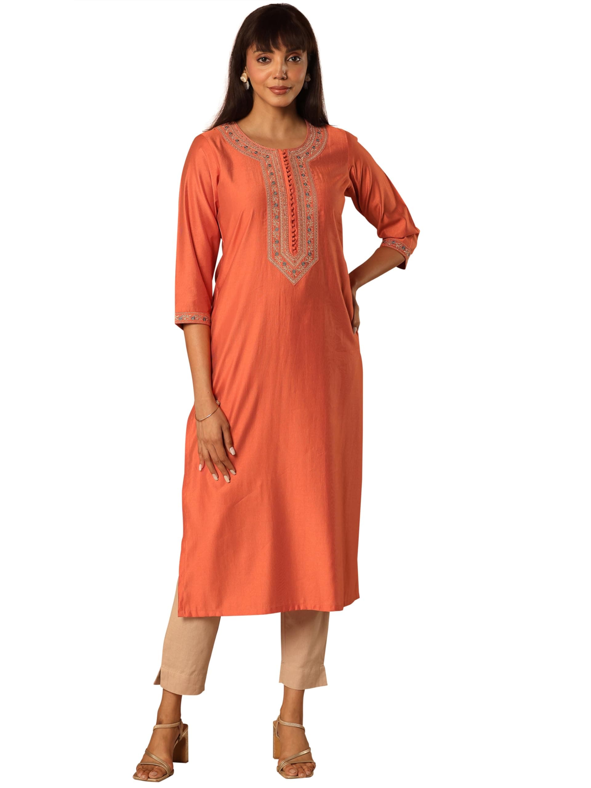 Libas Embroidered Silk Straight Kurta for Women | Ethnic wear | Bridal Suit | Wedding Dress | Occasion wear