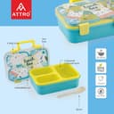 ATTRO Kitty Kart Plastic Lunch Box – 3 Compartment Bento Tiffin, Leak-Proof & Durable, Plastic Cutlery, Ideal for Kids, School,Picnic – 800ml, Yellow Blue 2