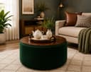 Elegent Debe Round Coffee Table with Wooden Top, Storage Ottoman Tables for Living Room, Centre Tables,Farmhouse Wood Drum Coffee OttomanTable,Multipurpose Storage Ottomans - Green 1