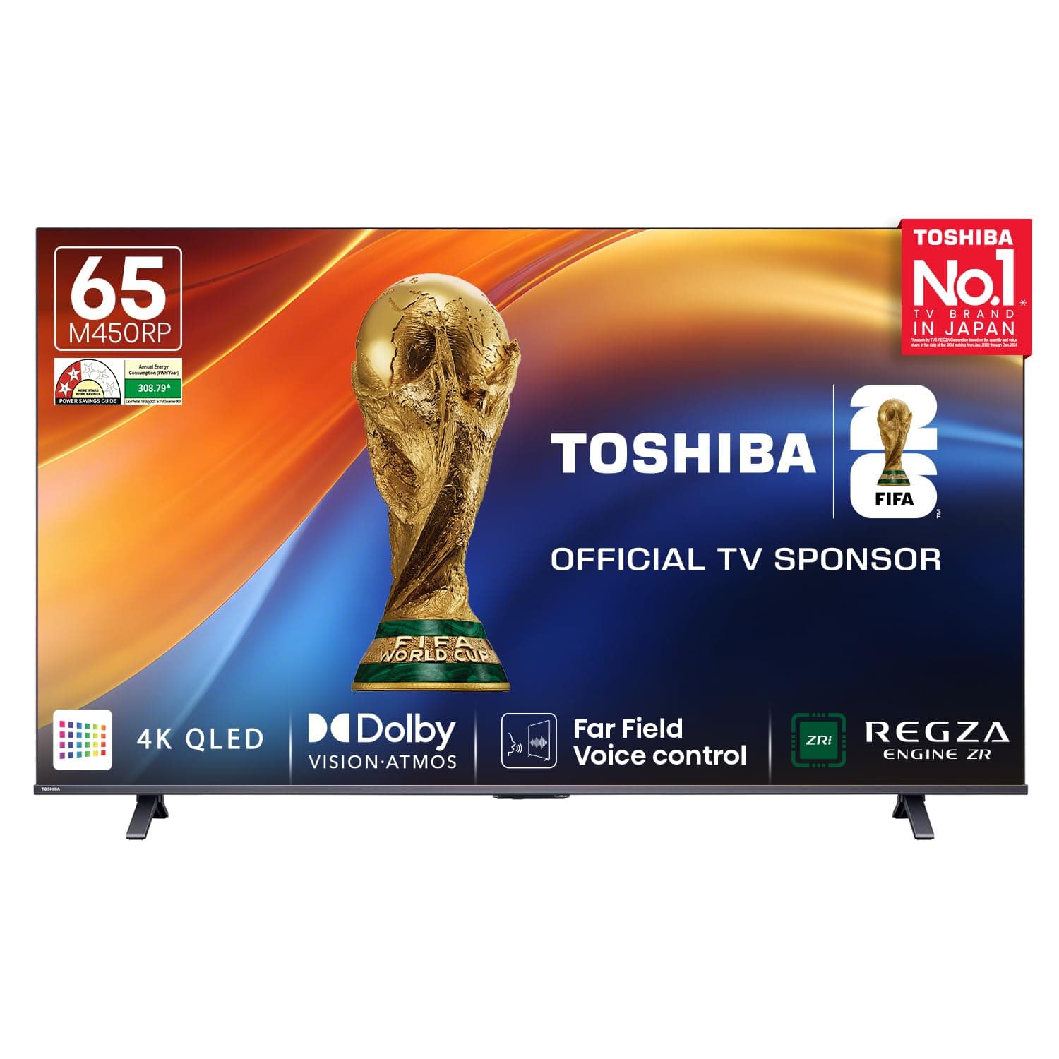 Toshiba 164 cm (65 Inches) 4K Ultra HD Smart QLED TV | Dolby Atmos, HDR10+ | 24W Powerful Speakers | AI Sports Mode and 4K Upscaling | REGZA Engine ZR | Voice Control | VIDAA OS | 65M450RP (Black)