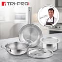 Bergner Tripro Triply Cookware Set 5 Pcs - 22cm (2.3L) Kadai with Lid, 22cm Frypan, 16cm (1.8L) Tope with Lid, Consumes Less Oil, Healthy Cooking, Even Heat Distribution, Induction and Gas Stove Ready 2