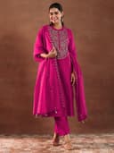 Libas Womens Yoke Design Silk Blend Straight Kurta With Trousers and Dupatta | daily wear suit 3