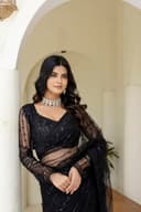 Black Sequin Embellished Saree with Sheer Long Sleeves 3