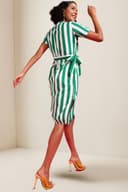 POPWINGS Women Casual Green & White Stripe Knee Length Collar Dress Dress | Stylish Dress | Trendy Dress 5