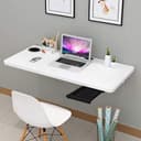 QARA (31 x 18.5 inches Wood Wall Mounted Round Corner Folding wall Study Table with Cup Holder | Wall Mount Table with Drawer | Foldable Laptop Desk for Home and Office Computer- White 2