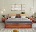 STRATA FURNITURE Sheesham Wood King Size Bed with Box Storage Wooden Double Bed Cot Bed Furniture for Bedroom Living Room Home (Honey Finish) 3