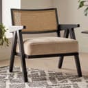 Kingsman Furnitures ABEL Rattan Teak Wood Accent Arm Chair for Home Bedroom, Living, Dining, Drawing Room | Ultra Soft and Comfortable for Stress Free | Removable Cushion (Black-Beige-Velvet) 1