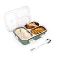 Attro Bento 3 Compartment Stainless Steel Lunch Box with Steel Spoon, Heating & Water Insulation Design for Office, School & Travelling, 750ml- Light Green 1