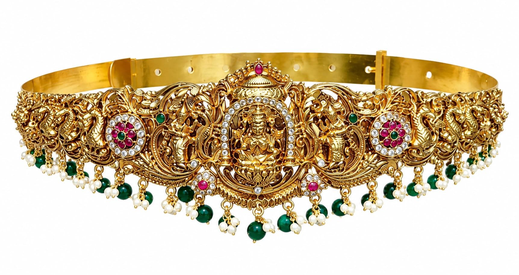 CMB Jewels Gold Plated Lakshmi Temple Kamarband for Women | Adjustable 28–41 Inches Waist Belt | Traditional Bridal Vaddanam