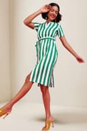 POPWINGS Women Casual Green & White Stripe Knee Length Collar Dress Dress | Stylish Dress | Trendy Dress 4