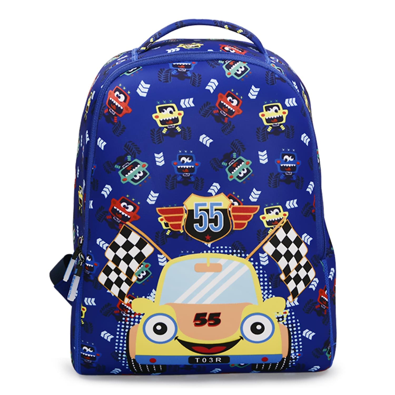 Tukzer Baggita Kids School Bag, Printed Toddler Backpack for Boys Girls, Elementary Preschool Tuition Swimming Travel Multipurpose Bag| Water-Repellent Soft Neoprene (Car 55-Royal Blue)