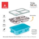 ATTRO Trio Meal Stainless Steel Lunch Box with 3 Partition, Microwave Safe, Airtight Leakproof Silicone Seal Lid, BPA-Free Food Grade Tiffin Box for Office School Kids – 600ml – Blue 3