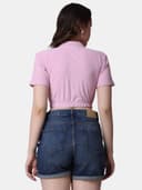 POPWINGS Women Casual Black Solid Collar Crop Top 3