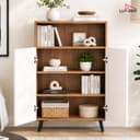 Lukzer Wooden Book Shelf & Storage Cabinet with White Doors (MR-034/Oak Brown) Engineered Wood Bookshelf for Home, Bedroom, Office & Kitchen, Multipurpose Books Organizer & Display Rack (90x30x60 cm) 3