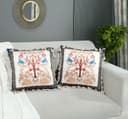 ishro home Premium Cushion Cover 16 inch x 16 inch | Set of 5 – Soft European Standard Fabric, Frill Design, Machine Washable | (5, Tree of Life, 16x16 Inch) 3